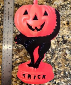 Sizes Up To 17" Cat Under Jol Pumpkin with Trick Message, Halloween Hand Cut Cardstock Decoration for Crafting Framing Etc, Cupcake Toppers