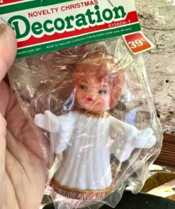 Vintage Flocked Angel Christmas Ornament 1960 1970 White Angel Blow Mold Retro Kitsch Valentine Easter Decor MINT NIOP