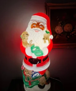 Santa Blow Mold, Santa Claus and Puppies, With Cord, Vintage, Christmas, Holidays, Santa Clause, Christmas Decor, Christmas Blow Mold