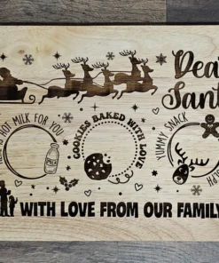 Engraved Bamboo Santa Treat Board: Christmas Milk & Cookies