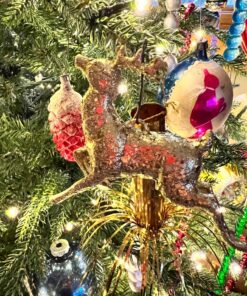 Pretty Vintage Gold Glittered Hard Blow Mold Plastic Prancing Reindeer Christmas Kitsch Ornament Santa Diorama Deer