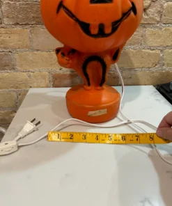 Vintage Halloween Blow mold black cat with orange pumpkin