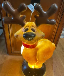 Vintage General Foam Plastics Large Blow Mold Plastic Smiling Reindeer Christmas Lights Up 28” Tall Good Condition