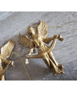 3 Vintage Gold Angel Blow Mold Christmas Ornament Victorian G22a