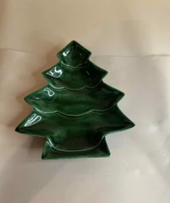 Vintage Green Christmas Tree Ceramic Trinket Dish