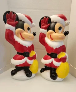 Vintage Mickey Mouse Santa Blow Mold Pair | 15" Walt Disney Christmas Decoration | Light Plug Included