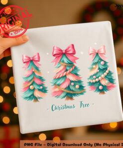 Pastel Christmas Tree PNG Clipart – Pink & Mint Trees with Bows 300 DPI (Digital Download)