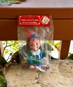 Vintage Flocked Christmas Ornament Mother Goose Nursery Rhyme 1960 1970 Blow Mold Little Boy Blue Flocked Plastic Japan Retro Kitsch Decor