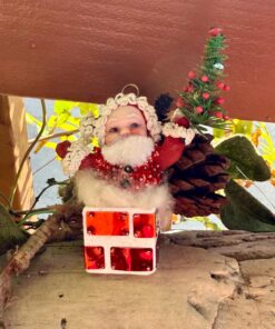 Vintage Push Pin Sequin Santa Chimney Christmas Ornament 1960 1970 Blow Mold Plastic Santa Christmas Tree Retro Kitsch Decor