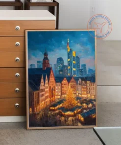 Oil Painting Travel Poster, Frankfurt Germany, Christmas Market Wall Art
