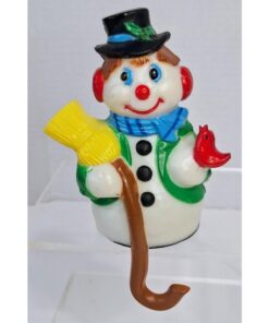 Vintage Giftco Blow Mold Stocking Holder Snowman Broom Cardinal Top Hat