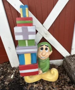 General Foam Lighted Christmas Blow Mold 36" Elf with Stacked Presents Gifts