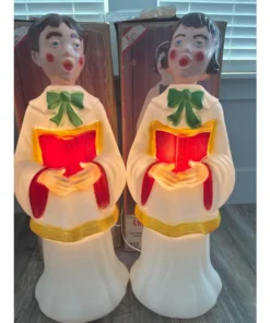 Vintage 60's Empire Choir Boy & Girl Blow Mold Christmas Carolers Set w/ Boxes