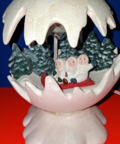 Vintage lamp with iridescent sequins, snow globe sleigh scene