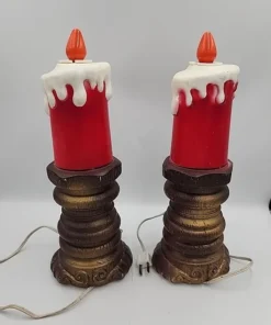 1969 Empire Plastics Blow Mold Lighted Candles Flame Bulbs Set Of 2 13" *flaw
