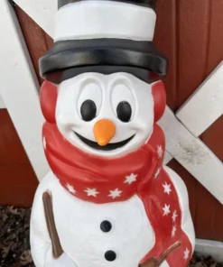 Vintage Empire Snowman Blow Mold 41” Tall Broom Pipe Red Scarf Earmuffs