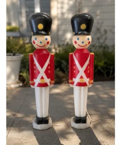 Pair of vintage Union 30-inch-tall blow-molded plastic Christmas soldiers, USA