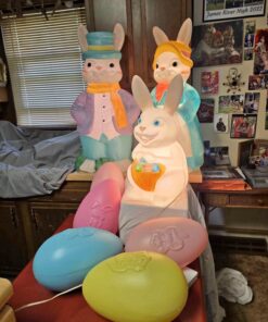 3 Vintage EMPIRE Lighted Blow Mold 3 Easter Rabbits and 5 Large Easter Eggs